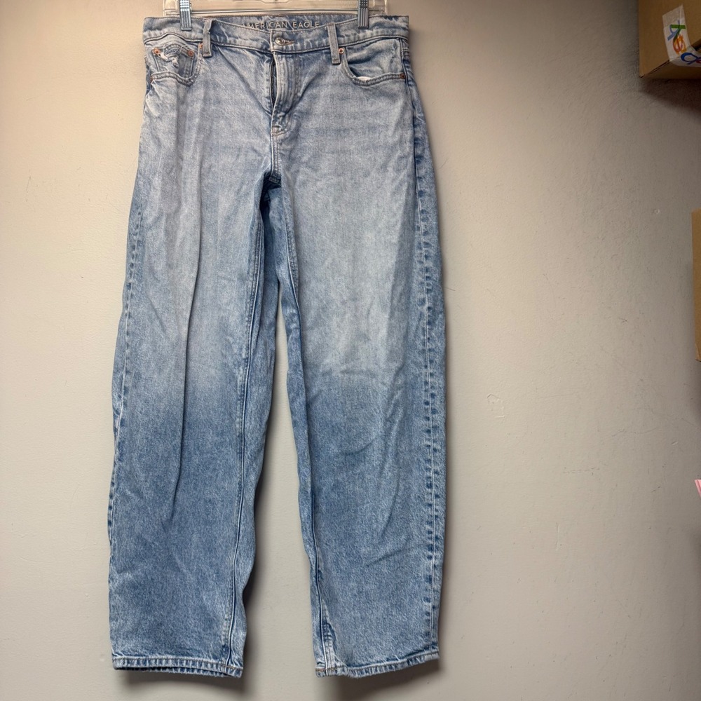 American Eagle Barrel Jeans Womens 4 Long Light Blue Excellent Stretch Denim